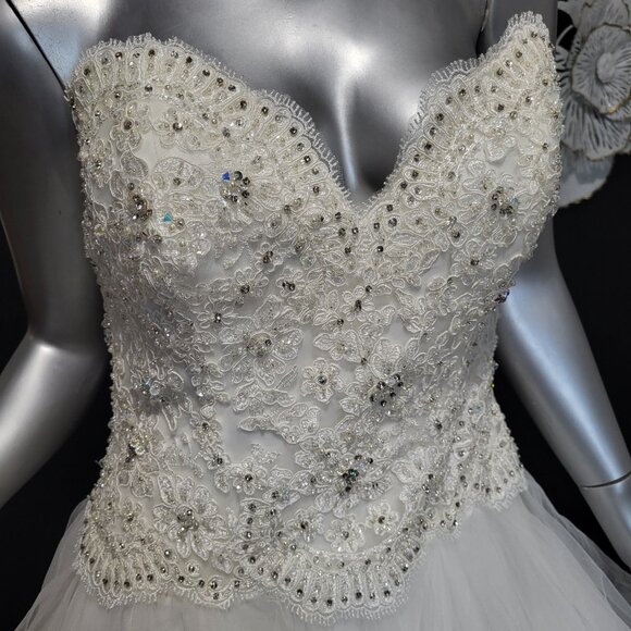 NWT~$2250~MORILEE~6/8~IVORY EMBELLISHED STRAPLESS FIT & FLARE WEDDING DRESS - Picture 9 of 16